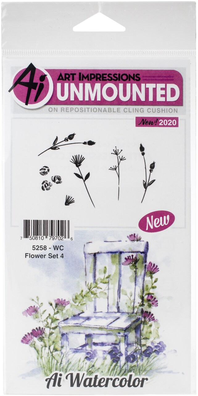 Art Impressions Watercolor Cling Rubber Stamps-WC Flower Set 4